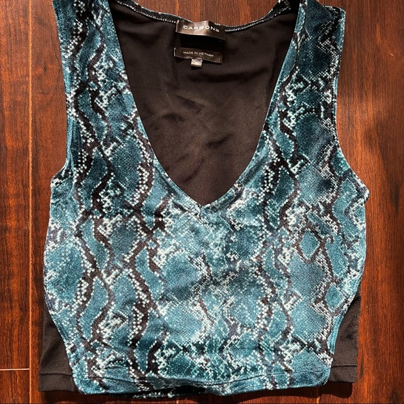 Brand new Carbon 38 teal velvet snakeskin set. Top and bottom size small. - Picture 2 of 7